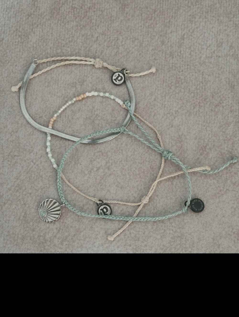 Pura Vida Mixed Strand 3 Bracelet Set in Mint, Beige, Silver